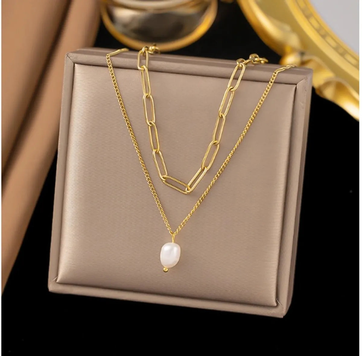 37 [Ah6007] Double-Layer Pearl Necklace Gold