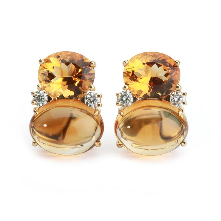 Real Diamond Earrings-Large GUM DROP™ Earrings with Citrine and Cabochon Citrine and Diamonds