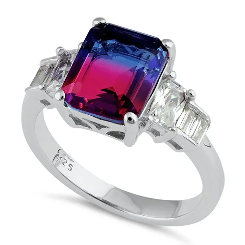 Pearl Engagement Rings-Sterling Silver Bicolor Blue Ruby Ombre CZ Ring