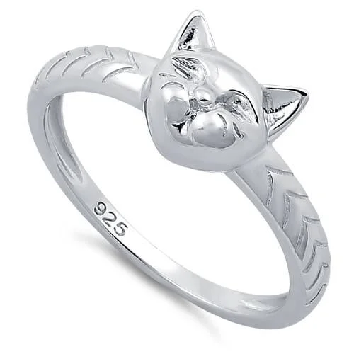 Personalized Engagement Rings-Sterling Silver Cat Ring