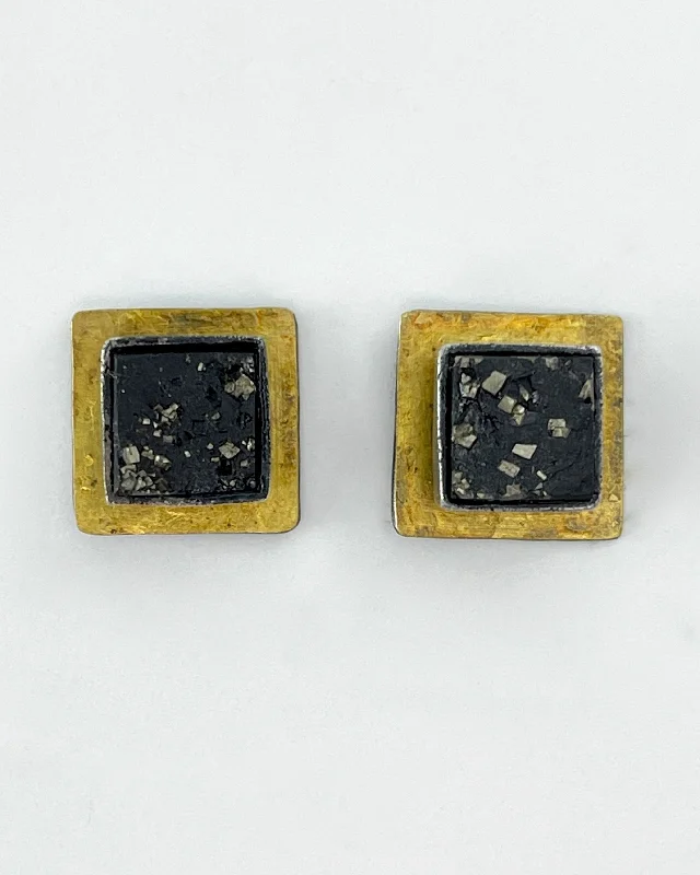 Minimal Earrings-Biba Schutz Square with Gold and Mica Earrings