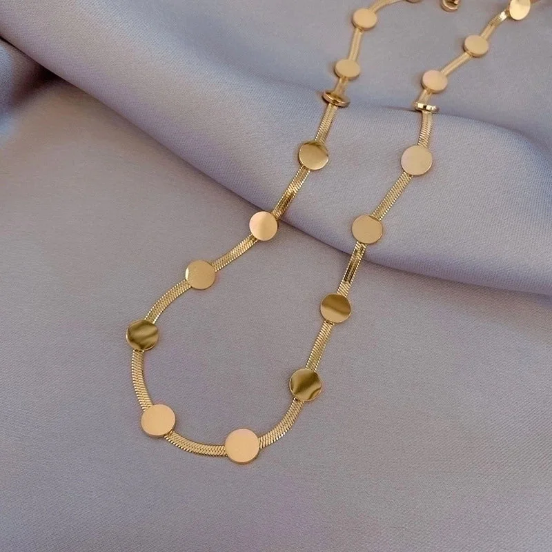 Beaded Necklaces-Fashion Simple Gold Titanium Steel Necklace Choker Necklace