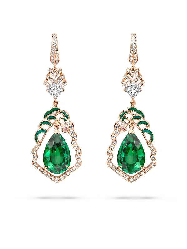 Enamel Earrings-A Family Journey London Royal Parks Tsavorite Rose Gold Earrings