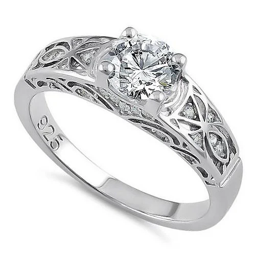 Custom Engagement Rings-Sterling Silver CZ Engagement Ring