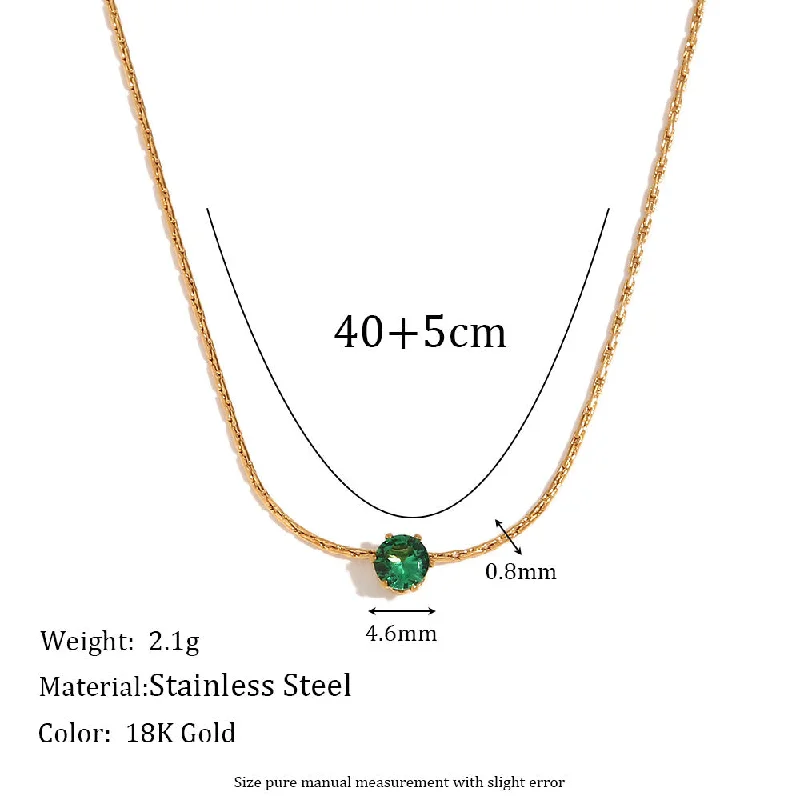 Ultra fine woven chain mini zirconia pendant necklace - gold green zirconia