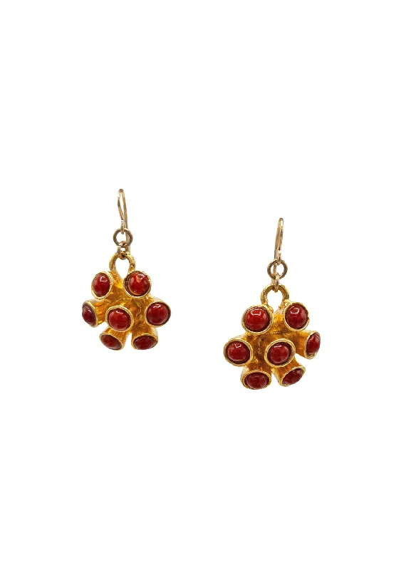 Star Earrings-Red Coral Flower Gold Earrings