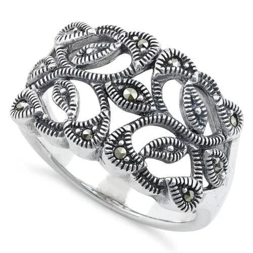 Custom Family Rings-Sterling Silver Twin Butterflies Marcasite Ring