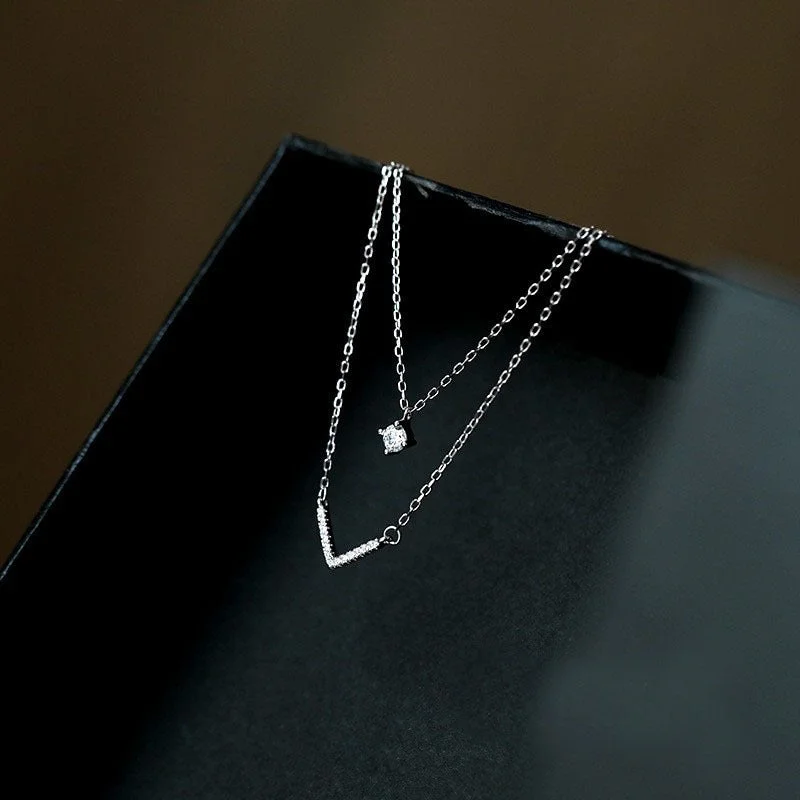 Statement Pendant Necklaces-Sterling Silver White Gold Plated Simple Style Classic Style Plating Inlay Solid Color Zircon Pendant Necklace