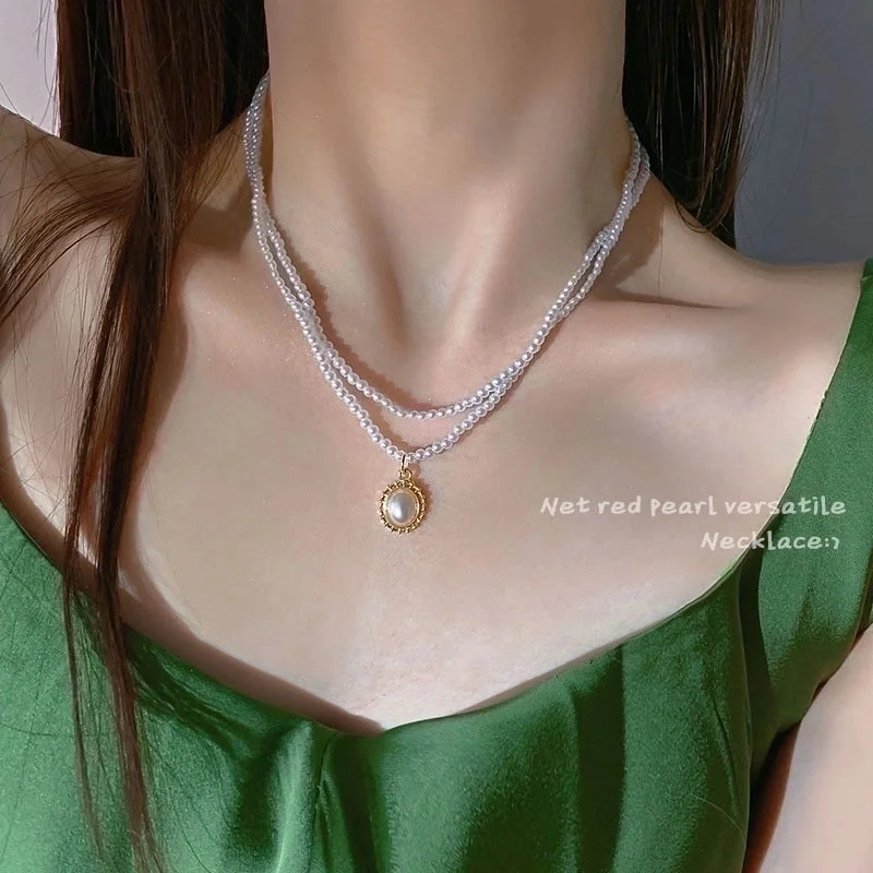 Double-layer pearl necklace