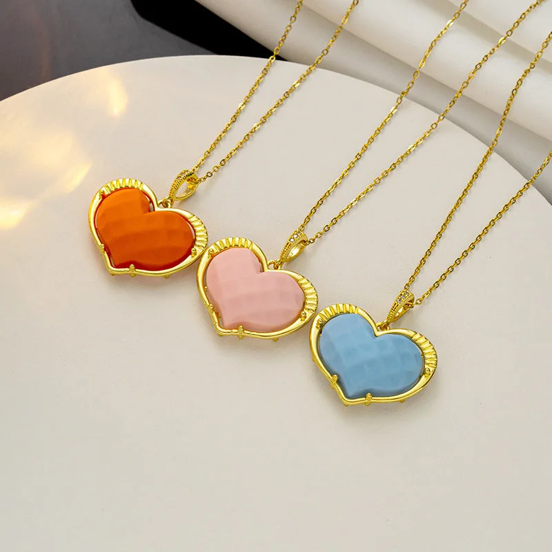 Custom Text Necklaces-Cartoon Heart Titanium Steel 18K Gold Plated Necklaces