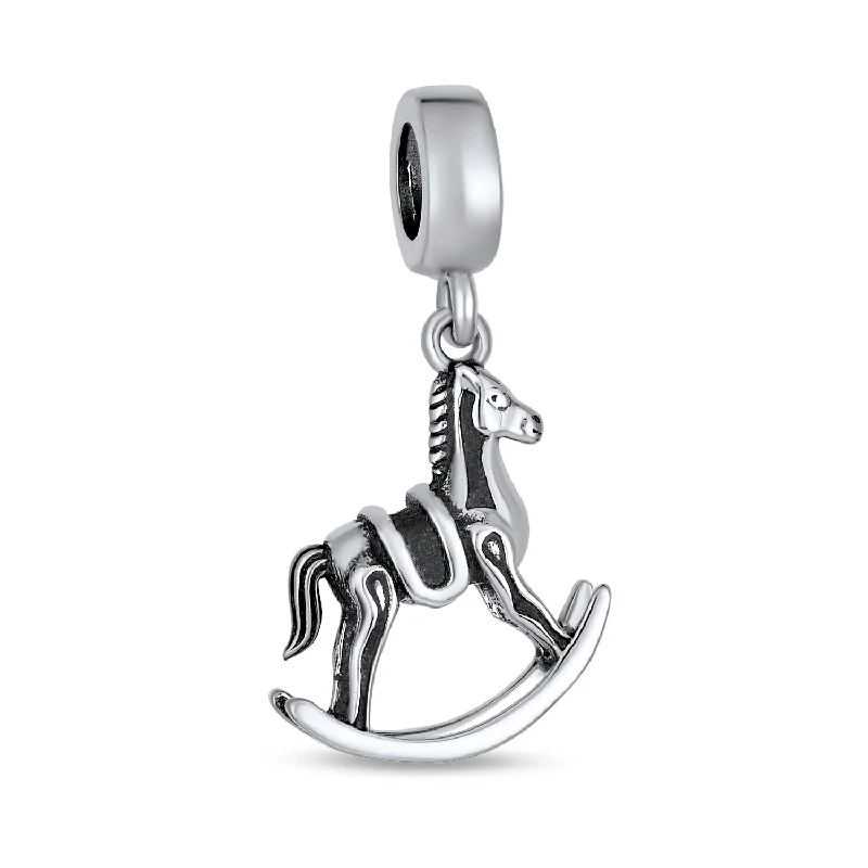 Handmade Bracelets-New Mother Dangle Charm Bead Rocking Horse Sterling Silver for European Bracelet