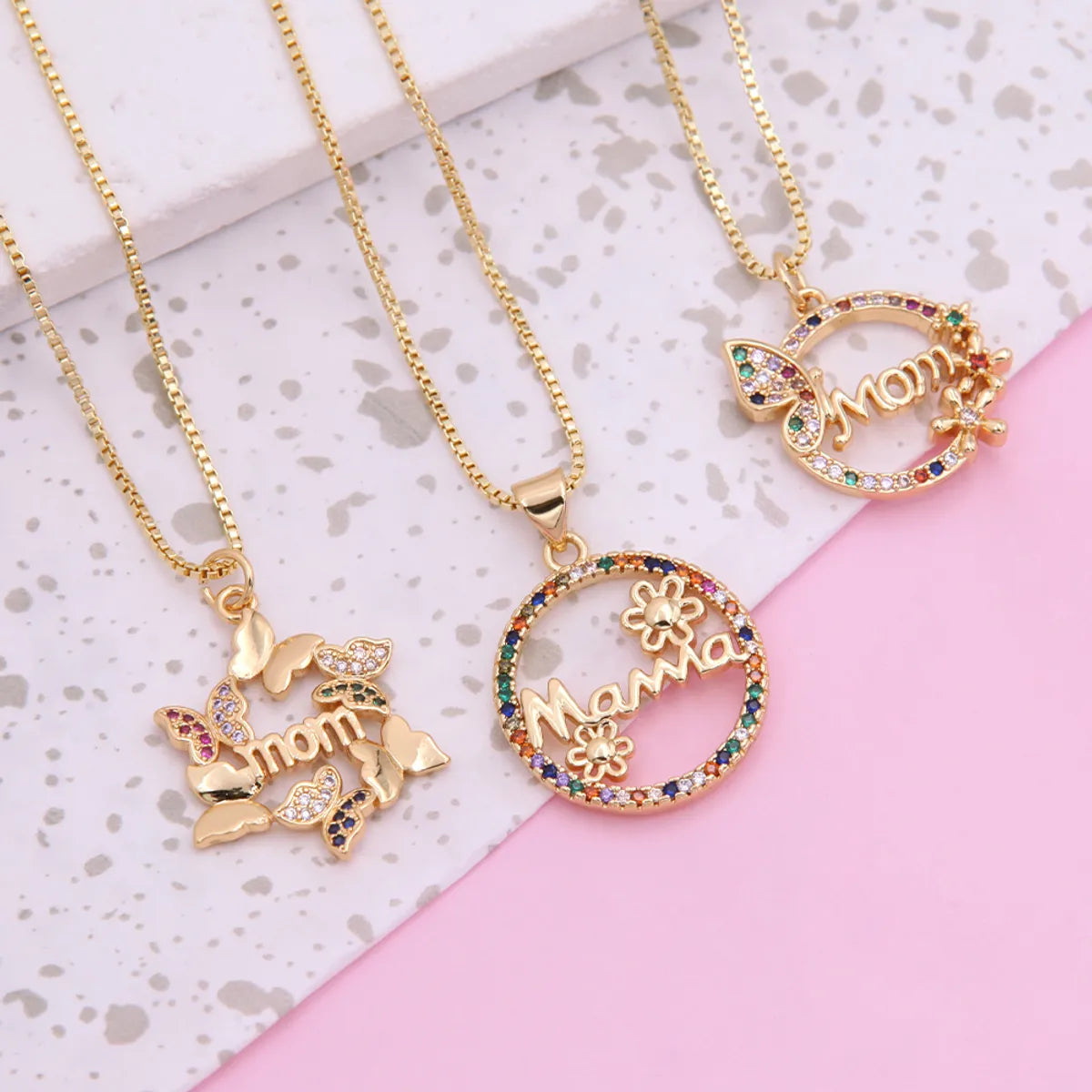 Sapphire Necklaces-Copper 18K Gold Plated Simple Style Classic Style Flower Butterfly Inlay Zircon Pendant Necklace