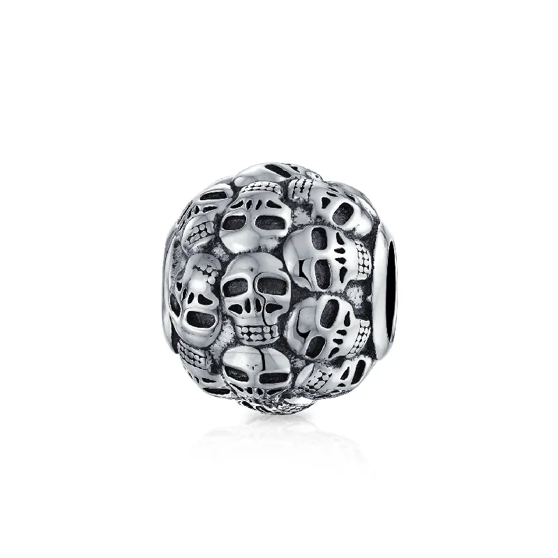 Luxury Custom Bracelets for Men-Round Barrel Skeleton Skulls Charm Bead Sterling Silver for European Bracelet