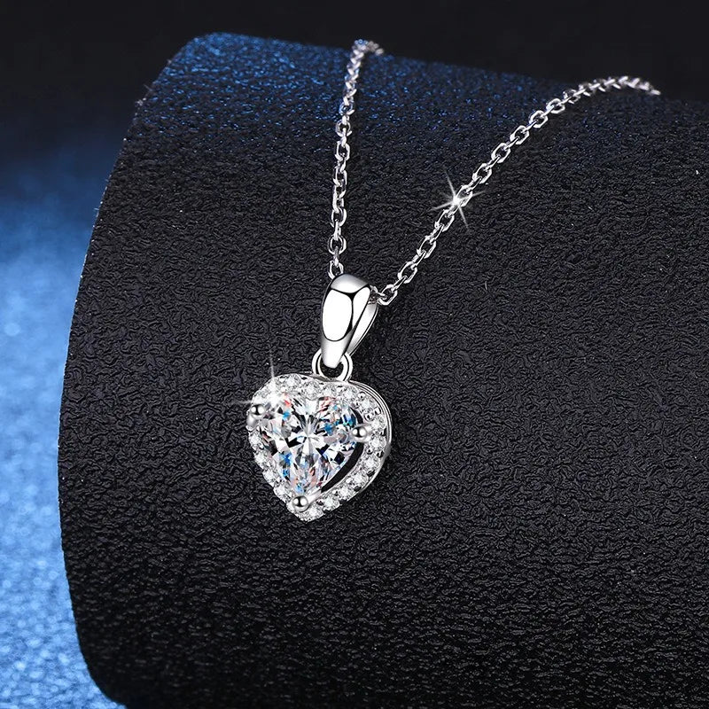 Silk Thread Necklaces-Sterling Silver Inlay Heart Shape Moissanite Zircon Pendant Necklace