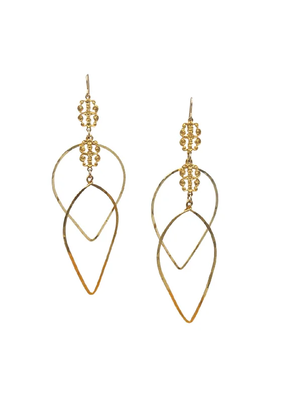 Silver Plated Earrings-Double Teardrop Gold Chandelier Earrings