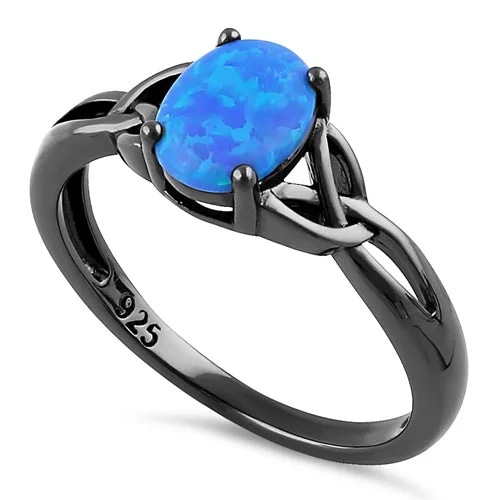 Matching Wedding Rings-Sterling Silver Black Rhodium Plated Center Stone Charmed Blue Lab Opal Ring