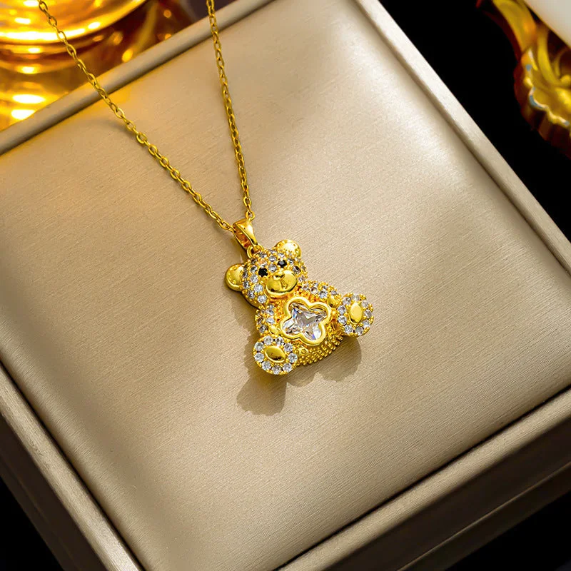 331 Bear Crystal Clover Gold