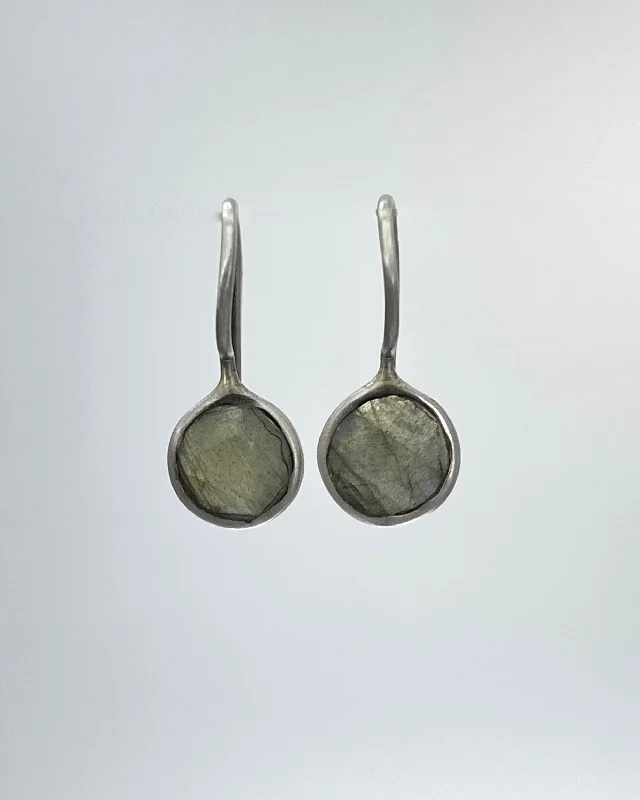 Silver Filigree Earrings-Small Faceted Organic Stone Drop Earrings