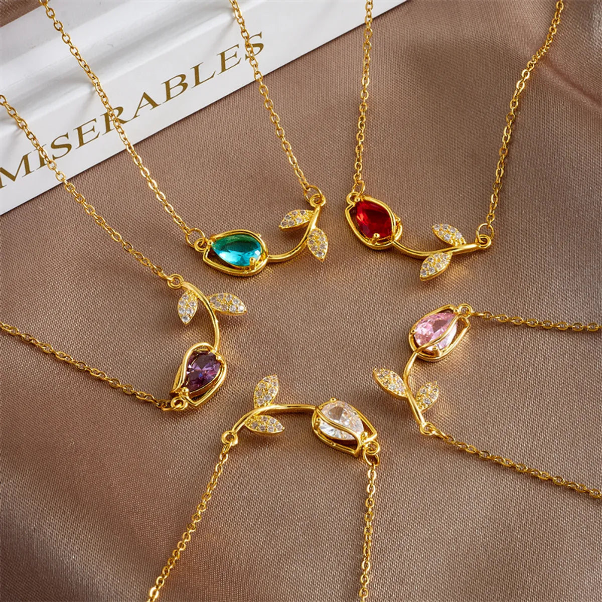 Adjustable Necklaces-Lady Tulip Stainless Steel Copper Plating Inlay Zircon 18k Gold Plated Necklace