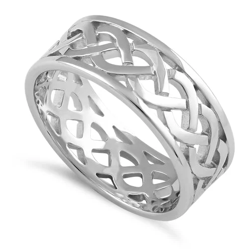 Halo Diamond Rings-Sterling Silver Celtic Ring