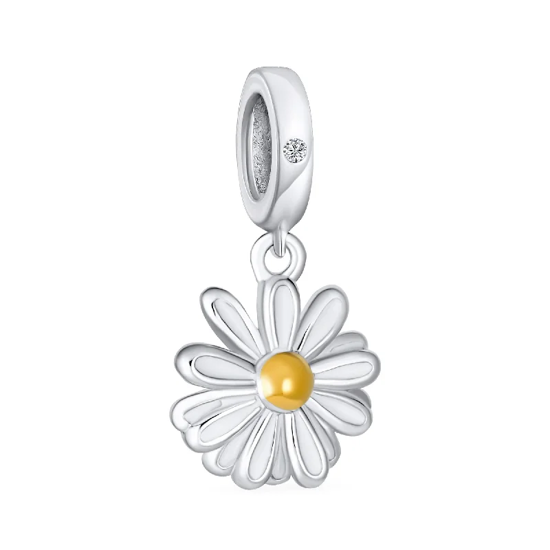 Men’s Adjustable Bracelets-White Sunflower Daisy Charm Bead 14K Gold Plated Sterling Silver for Bracelets