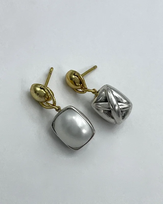 Elegant Statement Earrings-Vaubel Designs Reversible Silver X & Pearl Earrings