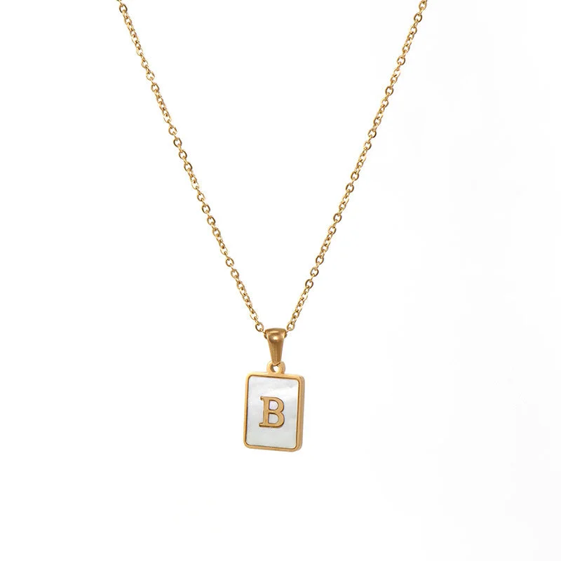 Fritillary Letter Square Pendant Necklace-Gold-Letter B