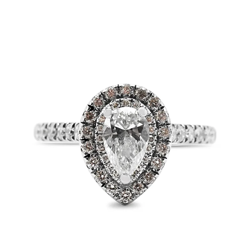 Wedding Set Rings-GIA Certificated Pear Brilliant Diamond Halo Ring