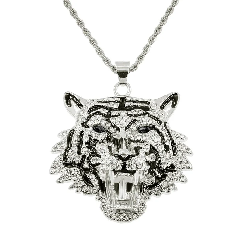 Silver (Black Eye Tiger Head)-0.3 * 60cm Stainless Steel Hemp Flowers Chain