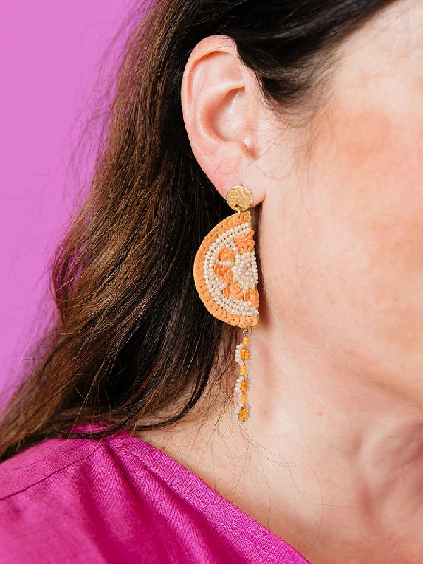 Double Hoop Stud Earrings-Slice Dangle Earrings - Orange