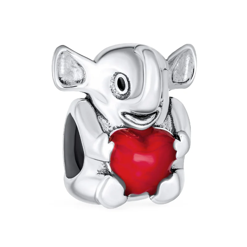 Men’s Statement Bracelets-Red Heart Elephant Charm Bead in Sterling Silver for European Bracelets