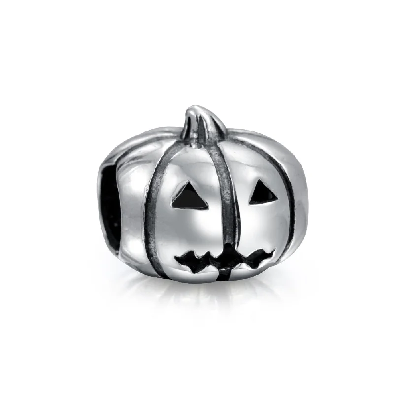 Custom Bracelets for Special Occasions-Spooky Halloween Pumpkin Charm Bead in Oxidized Sterling Silver for Bracelets