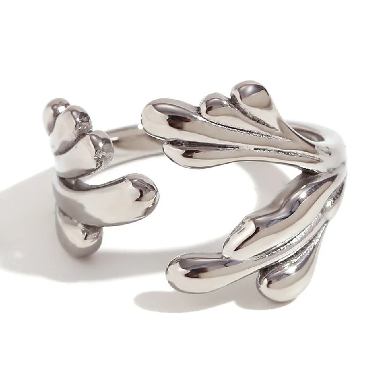 Open Wave Flower Ring - Silver