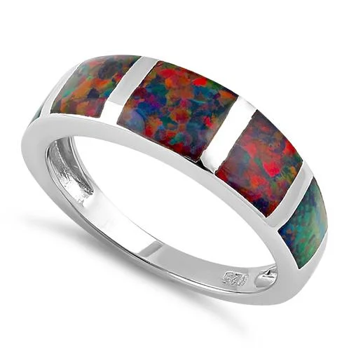 Simple Rings-Sterling Silver 5 Bar Black Lab Opal Ring