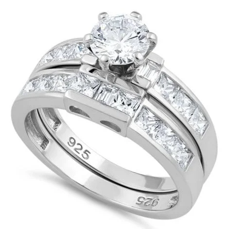 Sterling Silver Rings-Sterling Silver 2-Piece CZ Engagement Ring