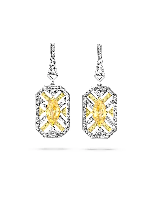 Luxury Stud Earrings-Fifth Avenue Orange Diamond Platinum Earrings