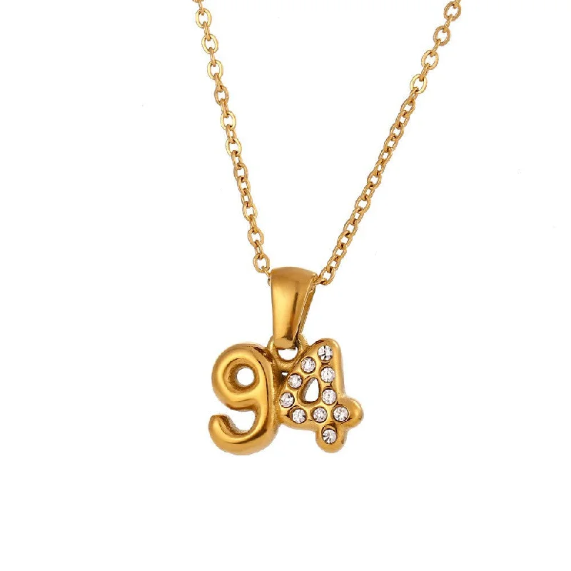 Micro Inlaid Water Diamond 3D Year Necklace - Gold-94