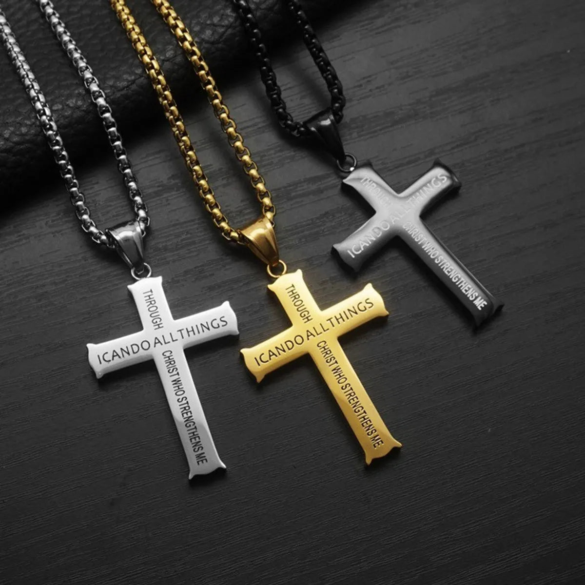 Talisman Necklaces-Retro Cross Titanium Steel Plating Men'S Pendant Necklace