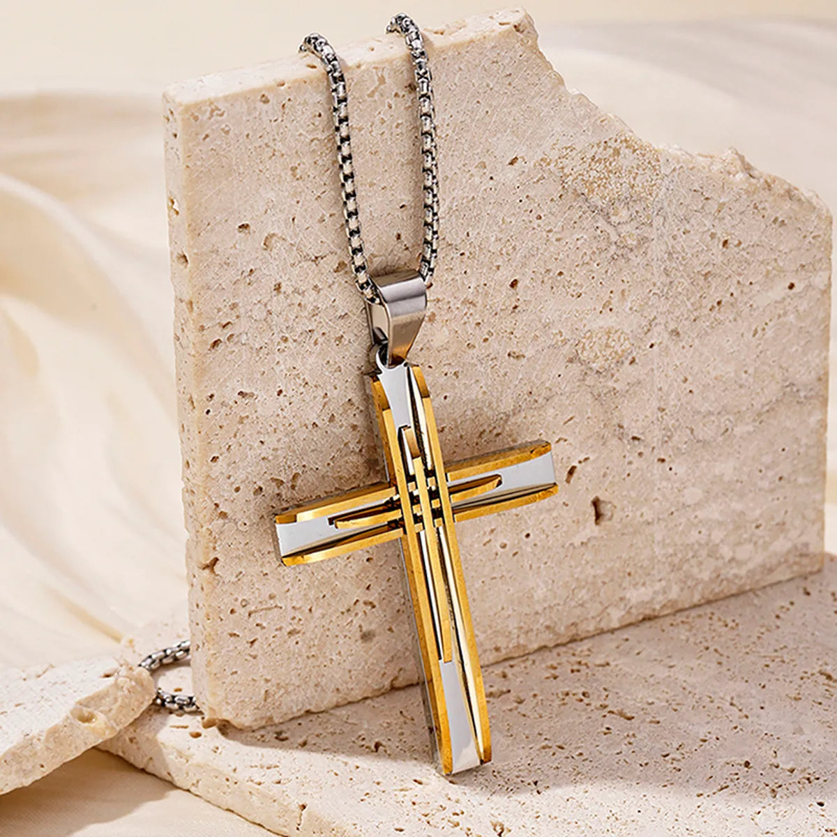 Designer Necklaces-Hip-Hop Retro Cross Round Square 304 Stainless Steel Women'S Pendant Necklace