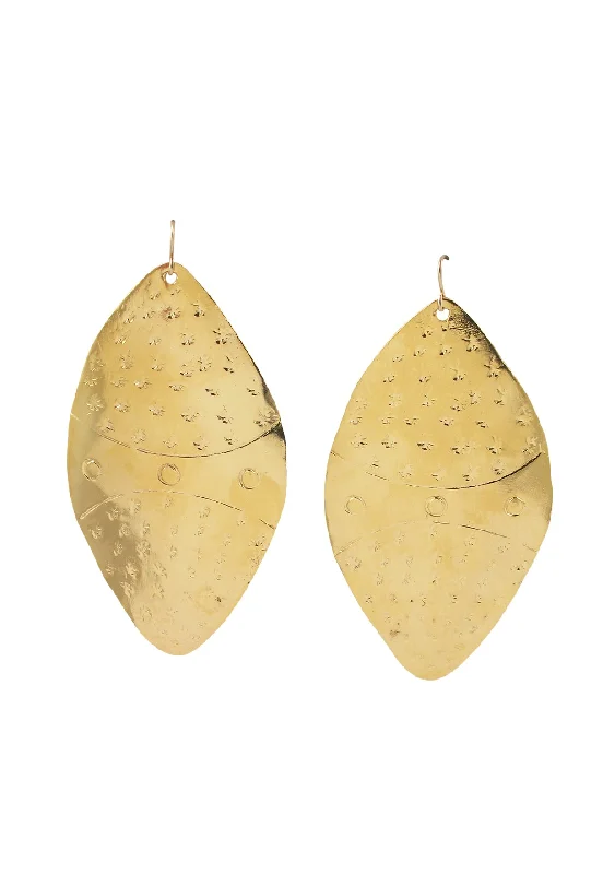 Abstract Earrings-Large Gold Etched Earrings