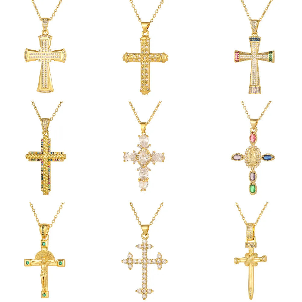 Fine Gold Necklaces-Wholesale Simple Style Cross Copper Plating Inlay Zircon Pendant Necklace