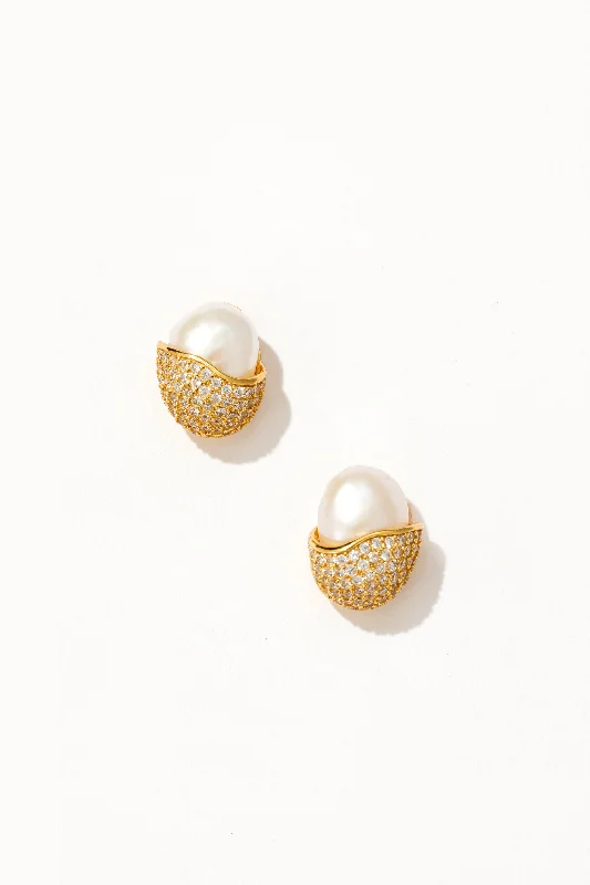 Crystal Stud Hoop Earrings-Nest Pearl Stud Earrings