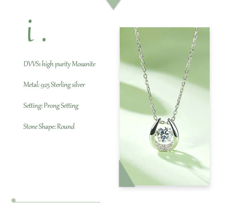 Dainty Necklaces-Elegant Lady Geometric Sterling Silver Gra Inlay Moissanite Rhodium Plated Pendant Necklace