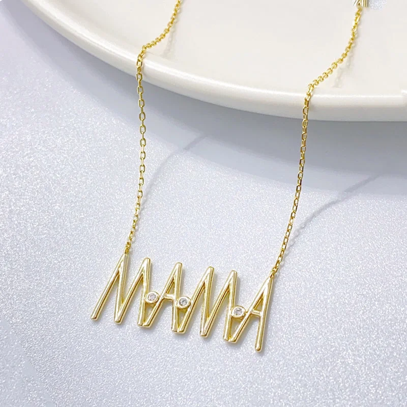 18K Gold Necklaces-Simple Style Letter Sterling Silver Zircon Pendant Necklace