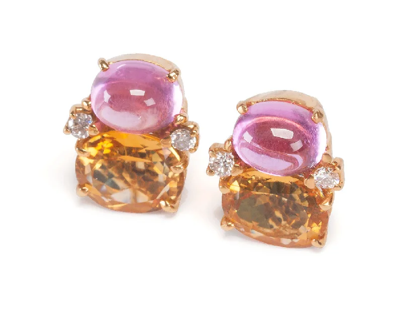 Luxury Fashion Earrings-Medium GUM DROP™ Earrings with Cabochon Pink Topaz, Citrine and Diamonds