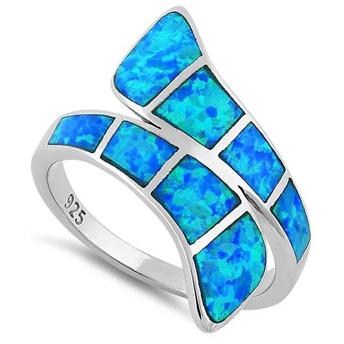 Luxury Wedding Rings-Sterling Silver Wrap Blue Lab Opal Ring