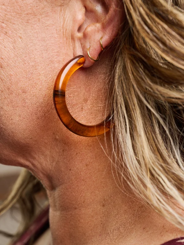 Geometric Drop Earrings-Curved Resin Hoops - Tortoiseshell