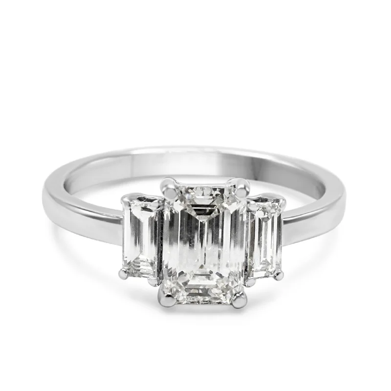 Custom Engagement Rings with Diamonds-GIA Certificated 3 Stone Emerald Cut Diamond Ring - 18ct White Gold