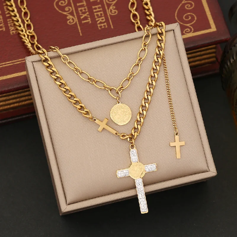 Long Necklaces-Expressive Cross Stainless Steel Electroplating Necklaces