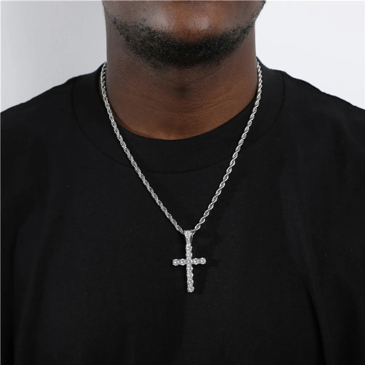 Luxury Necklaces-Hip-Hop Retro Cross 304 Stainless Steel Inlay Rhinestones Men'S